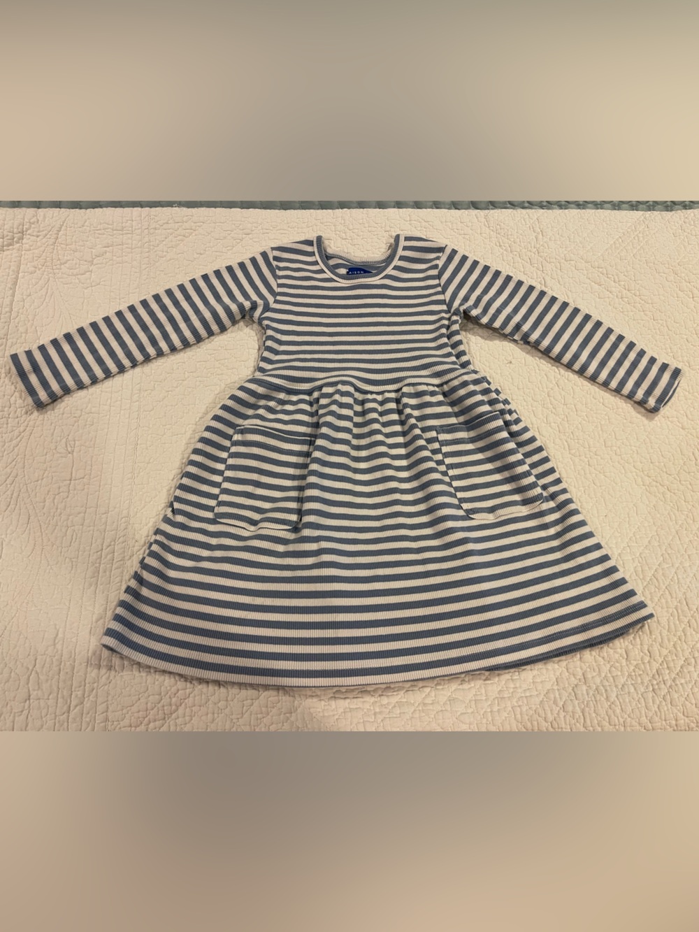 Maison Me Long Sleeve Blue White Striped Cotton Knit Dress Sz 4 Preppy Fall